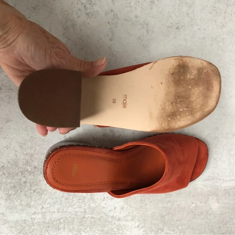 Maje Wave Suede Leather Studded Mules Terracotta EU 39 - Picture 10 of 14
